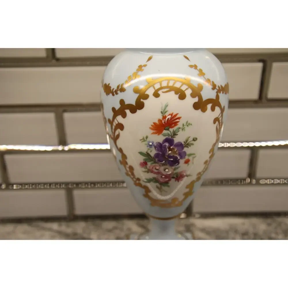 Antique Limoges France Porcelain Vase Light Blue Gold Gilt Hand Painted Urn